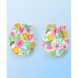 Babyhug 100% Cotton Knit Fruit Print Mittens and Booties - Multicolor