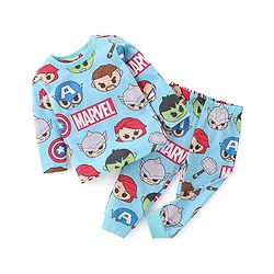 Babyhug Marvel Cotton Knit Single Jersey Full Sleeve Night Suit With Avengers Print - Blue