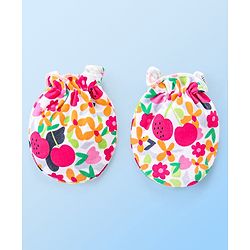 Babyhug 100% Cotton Knit Floral Print Mittens and Booties - Multicolor