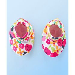 Babyhug 100% Cotton Knit Floral Print Mittens and Booties - Multicolor
