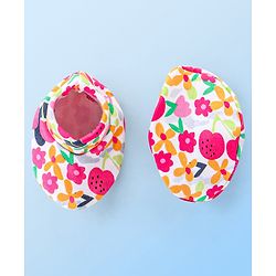 Babyhug 100% Cotton Knit Floral Print Mittens and Booties - Multicolor