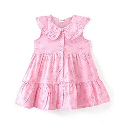 Babyhug 100% Cotton Woven Sleeveless Frock with Floral Print- Pink