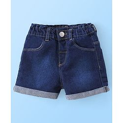Babyhug 100% Cotton Knit Sleeveless Top & Denim Shorts With Text Print - White & Blue