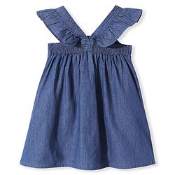 Babyhug Denim Woven Sleeveless Frock Sequined Butterfly Design - Blue