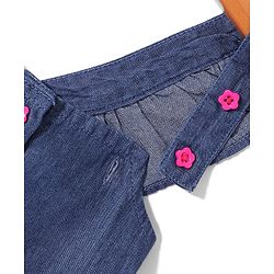 Babyhug Denim Woven Sleeveless Frock Sequined Butterfly Design - Blue