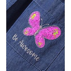Babyhug Denim Woven Sleeveless Frock Sequined Butterfly Design - Blue