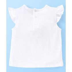 Babyhug 100% Cotton Knit Cap Sleeves Top & Denim Shorts With Floral Print - White & Blue