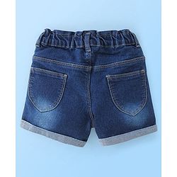 Babyhug 100% Cotton Knit Cap Sleeves Top & Denim Shorts With Floral Print - White & Blue
