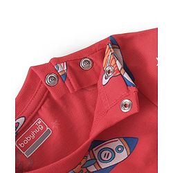 Babyhug Cotton Knit Single Jersey Half Sleeves Night Suit With Rocket Print - Red
