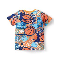 Babyhug Single Jersey Knit Half Sleeves Night Suit Basketball Print - Orange & Blue