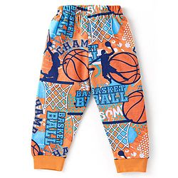 Babyhug Single Jersey Knit Half Sleeves Night Suit Basketball Print - Orange & Blue