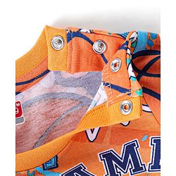 Babyhug Single Jersey Knit Half Sleeves Night Suit Basketball Print - Orange & Blue