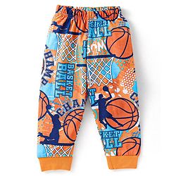 Babyhug Single Jersey Knit Half Sleeves Night Suit Basketball Print - Orange & Blue
