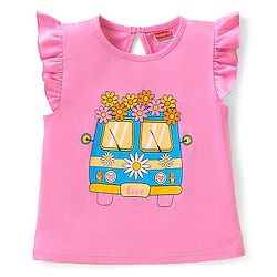 Babyhug Cotton Knit Frill Sleeves Night Suit With Floral Print - Pink