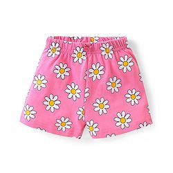 Babyhug Cotton Knit Frill Sleeves Night Suit With Floral Print - Pink
