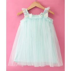 Babyhug Sleeveless Party Frock with Bow Applique - Mint