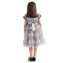 Babyhug Cap Sleeves Party Frock  with Sequinned Yoke & Bow Applique - Grey