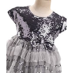 Babyhug Cap Sleeves Party Frock  with Sequinned Yoke & Bow Applique - Grey