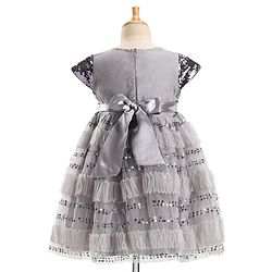 Babyhug Cap Sleeves Party Frock  with Sequinned Yoke & Bow Applique - Grey