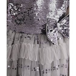 Babyhug Cap Sleeves Party Frock  with Sequinned Yoke & Bow Applique - Grey