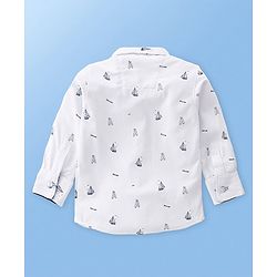 Babyhug Knit Full Sleeves Boat Print  Party Shirt & Trousers with Cap  Bow & Suspender - White & Navy Blue