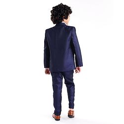 Babyhug Full Sleeves Solid Color Party Suit With Waistcoat & Bow -Navy Blue
