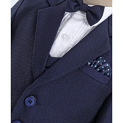 Babyhug Full Sleeves Solid Color Party Suit With Waistcoat & Bow -Navy Blue