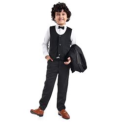 Babyhug Party Wear Full Sleeves Embellished Party Suit With Waistcoat & Bow - Black & White