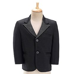 Babyhug Party Wear Full Sleeves Embellished Party Suit With Waistcoat & Bow - Black & White