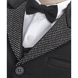 Babyhug Party Wear Full Sleeves Embellished Party Suit With Waistcoat & Bow - Black & White