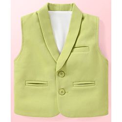 Babyhug Knit Half Sleeves Printed T-Shirt & Trouser With Waistcoat - Green