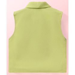 Babyhug Knit Half Sleeves Printed T-Shirt & Trouser With Waistcoat - Green