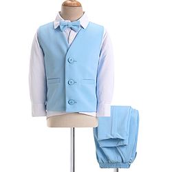 Babyhug Knitted Solid Colour Waistcoat Set With Full Sleeves Shirt- Sky Blue