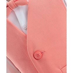 Babyhug Party Wear Knitted Solid Colour Waistcoat Set With Full Sleeves Shirt- Peach