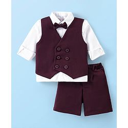 Babyhug Cotton Woven Full Sleeves   Party Suit  with Bow -  Maroon