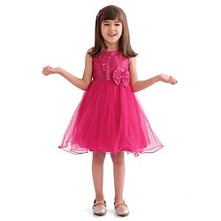 Babyhug Woven  Sleeveless Party Wear Fit and Flare Sequinned Dress with Bow Applique - Red