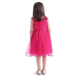 Babyhug Woven  Sleeveless Party Wear Fit and Flare Sequinned Dress with Bow Applique - Red