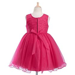 Babyhug Woven  Sleeveless Party Wear Fit and Flare Sequinned Dress with Bow Applique - Red