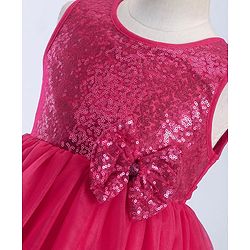 Babyhug Woven  Sleeveless Party Wear Fit and Flare Sequinned Dress with Bow Applique - Red