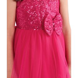 Babyhug Woven  Sleeveless Party Wear Fit and Flare Sequinned Dress with Bow Applique - Red