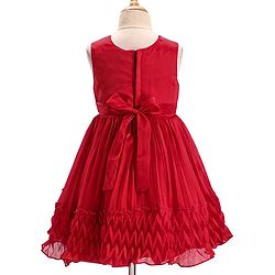 Babyhug Woven Sleeveless Fit and Flare Party Dress with Textured Fabric - Red