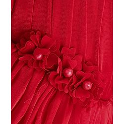 Babyhug Woven Sleeveless Fit and Flare Party Dress with Textured Fabric - Red