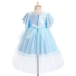 Babyhug Woven  Flared Sleeves Fit and Flare High Low Party Dress with Floral Corsage- Blue