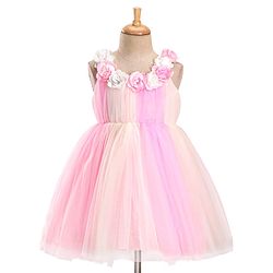 Babyhug Sleeveless Party Frock with Floral Corsage - Pink