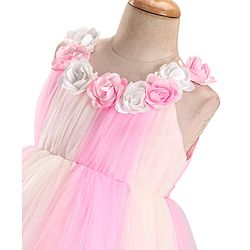 Babyhug Sleeveless Party Frock with Floral Corsage - Pink