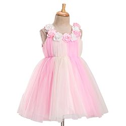 Babyhug Sleeveless Party Frock with Floral Corsage - Pink