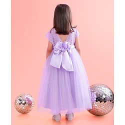 Babyhug Cap Sleeves Party Wear Gown With Lace Detail & Sequin Detailing - Lavender