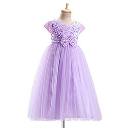 Babyhug Cap Sleeves Party Wear Gown With Lace Detail & Sequin Detailing - Lavender