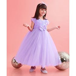 Babyhug Cap Sleeves Party Wear Gown With Lace Detail & Sequin Detailing - Lavender