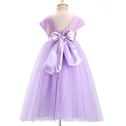 Babyhug Cap Sleeves Party Wear Gown With Lace Detail & Sequin Detailing - Lavender